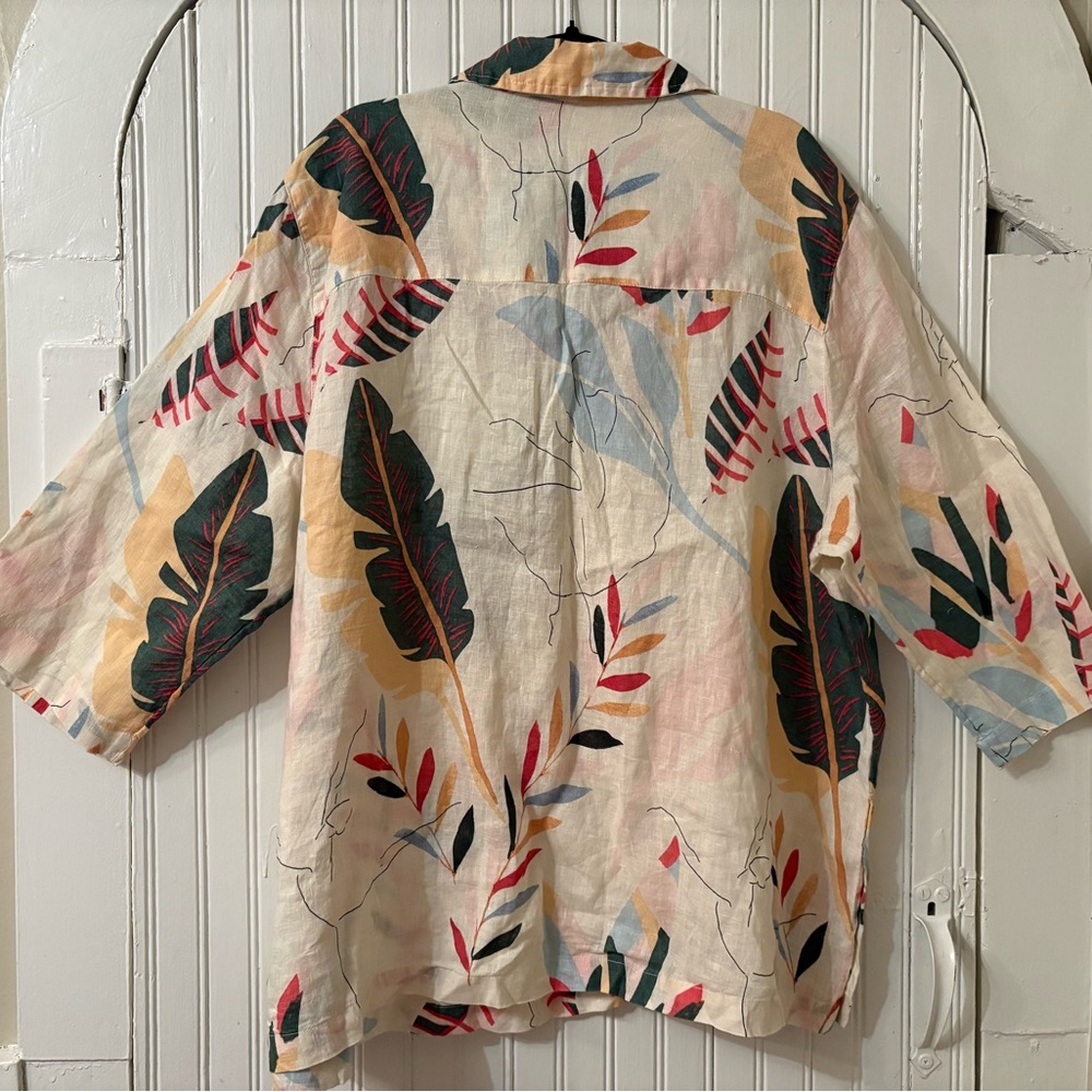 Cynthia Rowley 100% Linen Oversized Leaf Print Button Detail Blouse Size 2X - Picture 7 of 7